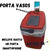 Tapa con estuche portaobjetos. 2 posavasos. Carcasa en la tapa para alojar el smartphone. Sistema "Air Flow" en la base que mejora el rendimiento de conservación térmica. Mango resistente. Sostiene: 26 latas de 350 ml o 20 latas de 473 ml o 4 botellas PET de 1,5 l o 2 botellas PET de 2 l. Incluye un instructivo