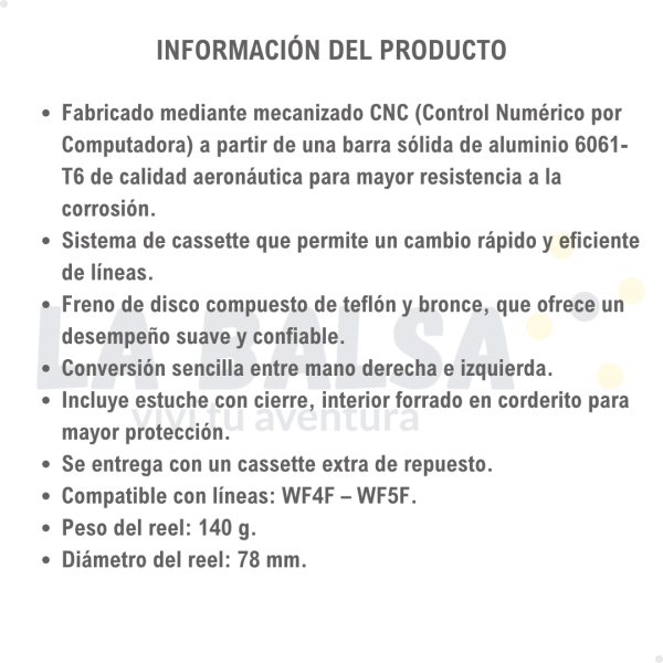 Reel Mosca Fly STH Cayuga #1.5 Líneas WF4 - WF5 - Imagen 2