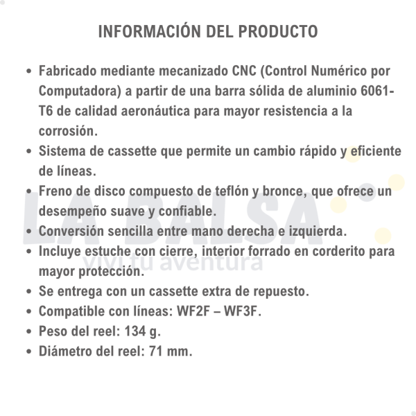 Reel Mosca Fly STH Cayuga #1 Líneas WF2 – WF3 - Imagen 2