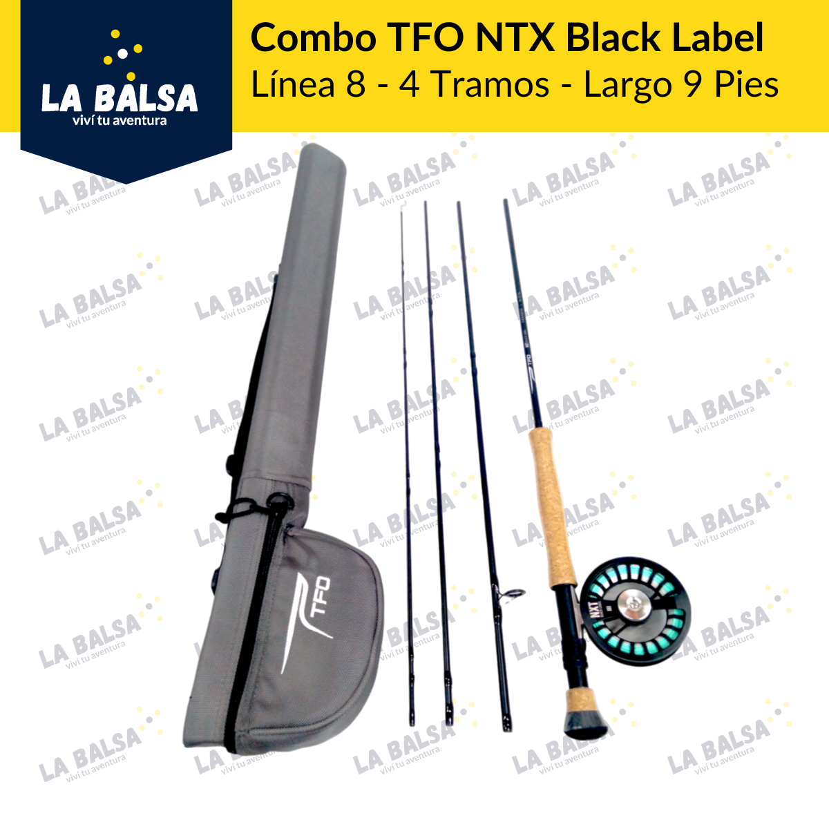 Combo Tfo Nxt Black Label Caña #8 Reel Estuche Pescar - La Balsa