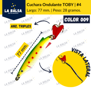Cuchara TOBY Ondulante #4 (77 mm. 28 gramos) - 009 (Amarilla lomo verde)
