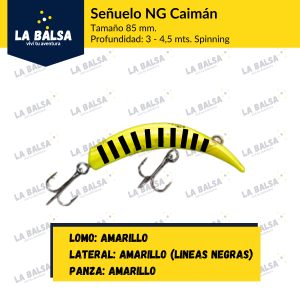 Señuelo NG Caimán - Lomo: Amarillo - Lateral: Amarillo - Panza: Amarillo