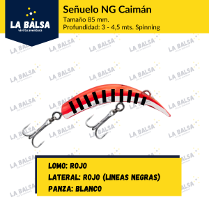Señuelo NG Caimán - Lomo: Rojo - Lateral: Rojo - Panza: Blanco