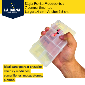 Caja porta accesorios de pesca con 7 compartimentos, diseño compacto